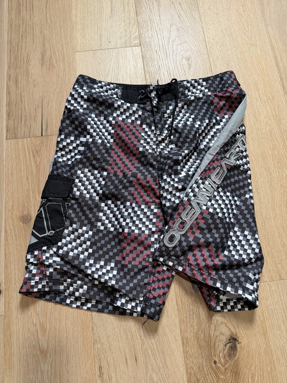 Vintage Authentic Ocean Earth Swim Trunks Checker Board Shorts Mens L Australian